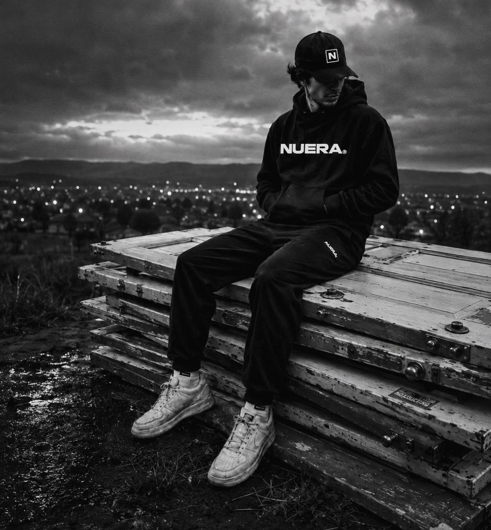 A NUERA representative photographed in black and white before a shift